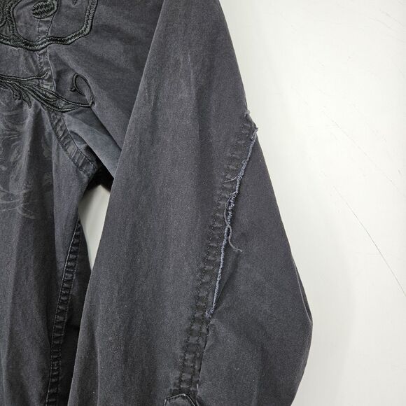 Roar Shirt Mens XXL Distressed Faded Black Embroidered Button Up Western - Picture 6 of 13